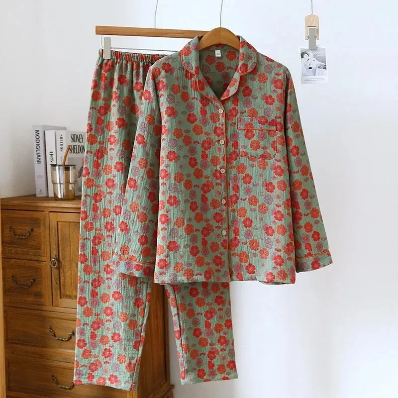 Women's Spring and Autumn Printed Long-sleeved Pajamas Set