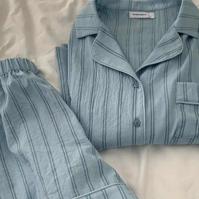 Women's Two-Piece Striped Pattern Short Sleeves Pajama Set