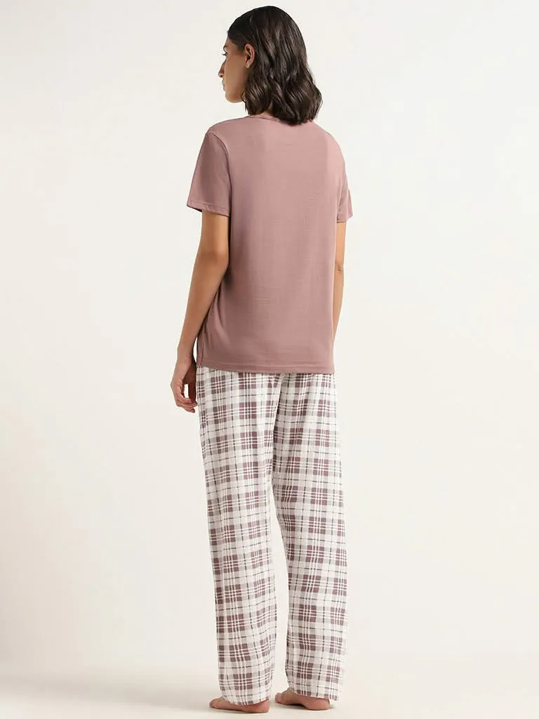 Wunderlove Brown Cotton T-Shirt and Pyjamas Set