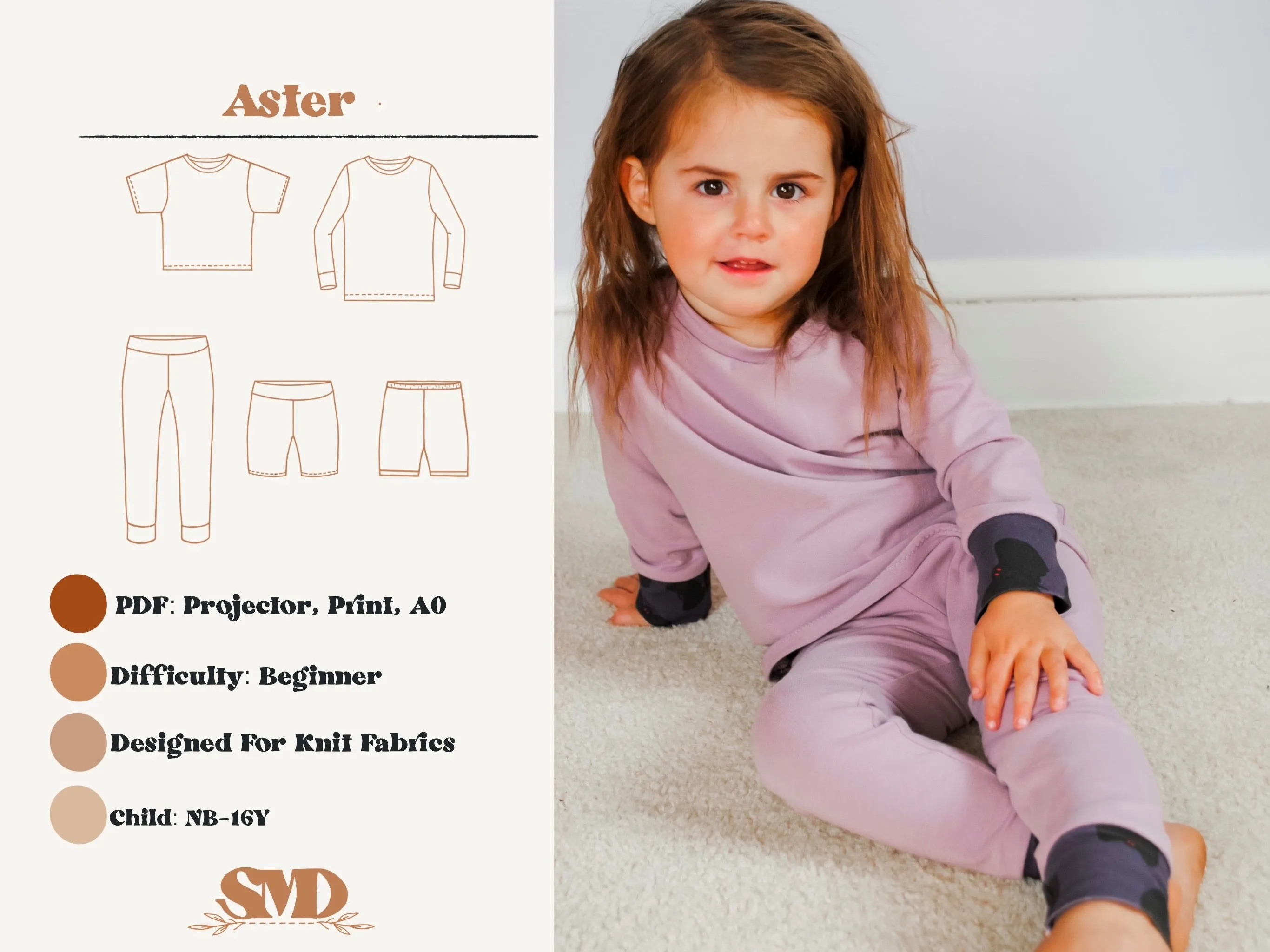 Youth Aster Pajamas Digital Sewing Pattern Sizes NB-16Y