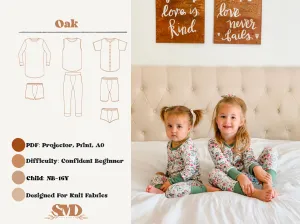 Youth Oak Pajama Set and Gown Digital Sewing Pattern Sizes NB-16Y