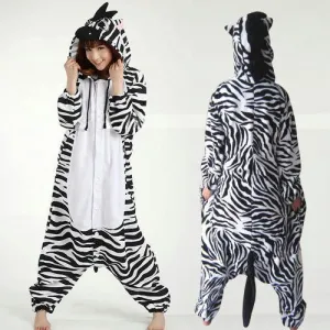 Zebra Fleece Pajamas Onesies Hoodie Animal Kigurumi Costume